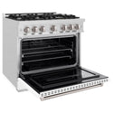 ZLINE 36 in. 5.2 cu. ft. Classic Gas Range with 6 Burner Cooktop and Convection Gas Oven in Satin Stainless Steel with White Matte Door (CGRS-WM-36)