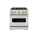 ZLINE Autograph Edition 30 in. 4.2 cu. ft. Classic Gas Range with 4 Burner Cooktop and Convection Gas Oven in Satin Stainless Steel and Champagne Bronze Accents, Open Box-Great Condition