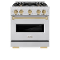 ZLINE Autograph Edition 30 in. 4.2 cu. ft. Classic Gas Range with 4 Burner Cooktop and Convection Gas Oven in Satin Stainless Steel and Champagne Bronze Accents, Open Box-Great Condition