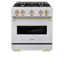 ZLINE Autograph Edition 30 in. 4.2 cu. ft. Classic Gas Range with 4 Burner Cooktop and Convection Gas Oven in Satin Stainless Steel and Champagne Bronze Accents, Open Box-Good Condition