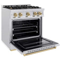 ZLINE Autograph Edition 30 in. 4.2 cu. ft. Classic Gas Range with 4 Burner Cooktop and Convection Gas Oven in Satin Stainless Steel and Champagne Bronze Accents, Open Box-Good Condition