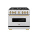 ZLINE Autograph Edition 36 in. 5.2 cu. ft. Classic Gas Range with 6 Burner Cooktop and Convection Gas Oven in Satin Stainless Steel and Champagne Bronze Accents (CGRSZ-36-CB)