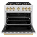 ZLINE Autograph Edition 36 in. 5.2 cu. ft. Classic Gas Range with 6 Burner Cooktop and Convection Gas Oven in Satin Stainless Steel and Champagne Bronze Accents, Open Box-Great Condition