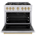 ZLINE Autograph Edition 36 in. 5.2 cu. ft. Classic Gas Range with 6 Burner Cooktop and Convection Gas Oven in Satin Stainless Steel and Champagne Bronze Accents, Open Box-Good Condition