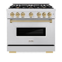 ZLINE Autograph Edition 36 in. 5.2 cu. ft. Classic Gas Range with 6 Burner Cooktop and Convection Gas Oven in Satin Stainless Steel and Champagne Bronze Accents (CGRSZ-36-CB)