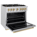 ZLINE Autograph Edition 36 in. 5.2 cu. ft. Classic Gas Range with 6 Burner Cooktop and Convection Gas Oven in Satin Stainless Steel and Champagne Bronze Accents (CGRSZ-36-CB)