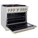 ZLINE Autograph Edition 36 in. 5.2 cu. ft. Classic Gas Range with 6 Burner Cooktop and Convection Gas Oven in Satin Stainless Steel and Champagne Bronze Accents, Open Box-Good Condition