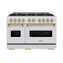 ZLINE Autograph Edition 48 in. 6.7 cu. ft. Classic Double Oven Gas Range with 8 Burner Cooktop in Satin Stainless Steel and Champagne Bronze Accents, Open Box-Good Condition