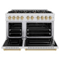 ZLINE Autograph Edition 48 in. 6.7 cu. ft. Classic Double Oven Gas Range with 8 Burner Cooktop in Satin Stainless Steel and Champagne Bronze Accents, Open Box-Good Condition