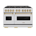 ZLINE Autograph Edition 48 in. 6.7 cu. ft. Classic Double Oven Gas Range with 8 Burner Cooktop in Satin Stainless Steel and Champagne Bronze Accents, Open Box-Great Condition