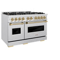 ZLINE Autograph Edition 48 in. 6.7 cu. ft. Classic Double Oven Gas Range with 8 Burner Cooktop in Satin Stainless Steel and Champagne Bronze Accents, Open Box-Great Condition