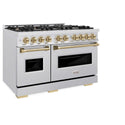 ZLINE Autograph Edition 48 in. 6.7 cu. ft. Classic Double Oven Gas Range with 8 Burner Cooktop in Satin Stainless Steel and Champagne Bronze Accents, Open Box-Good Condition