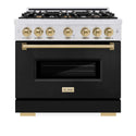 ZLINE Autograph Edition 36 in. 5.2 cu. ft. Classic Gas Range with 6 Burner Cooktop and Convection Gas Oven in Satin Stainless Steel with Black Matte Door and Champagne Bronze Accents, Open Box-Good Condition