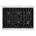 ZLINE Autograph Edition 36 in. 5.2 cu. ft. Classic Gas Range with 6 Burner Cooktop and Convection Gas Oven in Satin Stainless Steel with Black Matte Door and Champagne Bronze Accents, Open Box-Good Condition