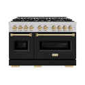 ZLINE Autograph Edition 48 in. 6.7 cu. ft. Classic Double Oven Gas Range with 8 Burner Cooktop in Satin Stainless Steel with Black Matte Doors and Champagne Bronze Accents, Open Box-Great Condition
