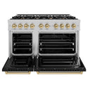 ZLINE Autograph Edition 48 in. 6.7 cu. ft. Classic Double Oven Gas Range with 8 Burner Cooktop in Satin Stainless Steel with Black Matte Doors and Champagne Bronze Accents, Open Box-Great Condition