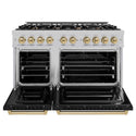 ZLINE Autograph Edition 48 in. 6.7 cu. ft. Classic Double Oven Gas Range with 8 Burner Cooktop in Satin Stainless Steel with Black Matte Doors and Champagne Bronze Accents, Open Box-Good Condition