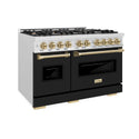 ZLINE Autograph Edition 48 in. 6.7 cu. ft. Classic Double Oven Gas Range with 8 Burner Cooktop in Satin Stainless Steel with Black Matte Doors and Champagne Bronze Accents, Open Box-Great Condition