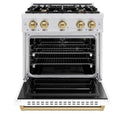 ZLINE Autograph Edition 30 in. 4.2 cu. ft. Classic Gas Range with 4 Burner Cooktop and Convection Gas Oven in Satin Stainless Steel with White Matte Door and Champagne Bronze Accents, Open Box-Great Condition