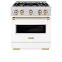 ZLINE Autograph Edition 30 in. 4.2 cu. ft. Classic Gas Range with 4 Burner Cooktop and Convection Gas Oven in Satin Stainless Steel with White Matte Door and Champagne Bronze Accents, Open Box-Good Condition