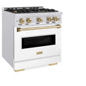 ZLINE Autograph Edition 30 in. 4.2 cu. ft. Classic Gas Range with 4 Burner Cooktop and Convection Gas Oven in Satin Stainless Steel with White Matte Door and Champagne Bronze Accents, Open Box-Good Condition