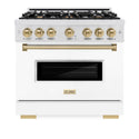 ZLINE Autograph Edition 36 in. 5.2 cu. ft. Classic Gas Range with 6 Burner Cooktop and Convection Gas Oven in Satin Stainless Steel with White Matte Door and Champagne Bronze Accents, Open Box-Good Condition