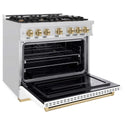 ZLINE Autograph Edition 36 in. 5.2 cu. ft. Classic Gas Range with 6 Burner Cooktop and Convection Gas Oven in Satin Stainless Steel with White Matte Door and Champagne Bronze Accents, Open Box-Good Condition
