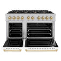 ZLINE Autograph Edition 48 in. 6.7 cu. ft. Classic Double Oven Gas Range with 8 Burner Cooktop in Satin Stainless Steel with White Matte Doors and Champagne Bronze Accents, Open Box-Good Condition
