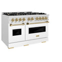 ZLINE Autograph Edition 48 in. 6.7 cu. ft. Classic Double Oven Gas Range with 8 Burner Cooktop in Satin Stainless Steel with White Matte Doors and Champagne Bronze Accents (CGRSZ-WM-48-CB)