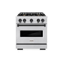 ZLINE Autograph Edition 30 in. 4.2 cu. ft. Classic Gas Range with 4 Burner Cooktop and Convection Gas Oven in Satin Stainless Steel with White Matte Door and Matte Black Accents (CGRSZ-WM-30-MB)