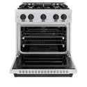 ZLINE Autograph Edition 30 in. 4.2 cu. ft. Classic Gas Range with 4 Burner Cooktop and Convection Gas Oven in Satin Stainless Steel and Matte Black Accents, Open Box-Good Condition