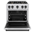 ZLINE Autograph Edition 30 in. 4.2 cu. ft. Classic Gas Range with 4 Burner Cooktop and Convection Gas Oven in Satin Stainless Steel and Matte Black Accents, Open Box-Great Condition