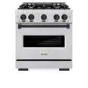 ZLINE Autograph Edition 30 in. 4.2 cu. ft. Classic Gas Range with 4 Burner Cooktop and Convection Gas Oven in Satin Stainless Steel with White Matte Door and Matte Black Accents (CGRSZ-WM-30-MB)