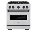 ZLINE Autograph Edition 30 in. 4.2 cu. ft. Classic Gas Range with 4 Burner Cooktop and Convection Gas Oven in Satin Stainless Steel and Matte Black Accents, Open Box-Great Condition