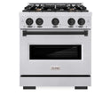 ZLINE Autograph Edition 30 in. 4.2 cu. ft. Classic Gas Range with 4 Burner Cooktop and Convection Gas Oven in Satin Stainless Steel and Matte Black Accents, Open Box-Good Condition