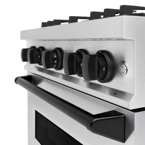 ZLINE Autograph Edition 30 in. 4.2 cu. ft. Classic Gas Range with 4 Burner Cooktop and Convection Gas Oven in Satin Stainless Steel and Matte Black Accents, Open Box-Great Condition