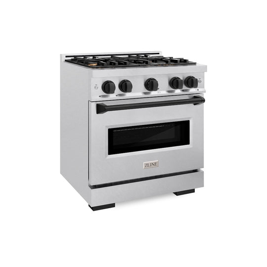 ZLINE Autograph Edition 30 in. 4.2 cu. ft. Classic Gas Range with 4 Burner Cooktop and Convection Gas Oven in Satin Stainless Steel and Matte Black Accents, Open Box-Great Condition
