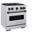 ZLINE Autograph Edition 30 in. 4.2 cu. ft. Classic Gas Range with 4 Burner Cooktop and Convection Gas Oven in Satin Stainless Steel and Matte Black Accents, Open Box-Good Condition