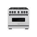 ZLINE Autograph Edition 36 in. 5.2 cu. ft. Classic Gas Range with 6 Burner Cooktop and Convection Gas Oven in Satin Stainless Steel and Matte Black Accents (CGRSZ-36-MB)