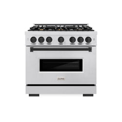 ZLINE Autograph Edition 36 in. 5.2 cu. ft. Classic Gas Range with 6 Burner Cooktop and Convection Gas Oven in Satin Stainless Steel and Matte Black Accents (CGRSZ-36-MB)