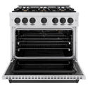 ZLINE Autograph Edition 36 in. 5.2 cu. ft. Classic Gas Range with 6 Burner Cooktop and Convection Gas Oven in Satin Stainless Steel and Matte Black Accents, Open Box-Great Condition