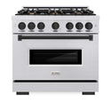 ZLINE Autograph Edition 36 in. 5.2 cu. ft. Classic Gas Range with 6 Burner Cooktop and Convection Gas Oven in Satin Stainless Steel and Matte Black Accents, Open Box-Good Condition
