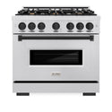 ZLINE Autograph Edition 36 in. 5.2 cu. ft. Classic Gas Range with 6 Burner Cooktop and Convection Gas Oven in Satin Stainless Steel and Matte Black Accents, Open Box-Great Condition