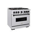 ZLINE Autograph Edition 36 in. 5.2 cu. ft. Classic Gas Range with 6 Burner Cooktop and Convection Gas Oven in Satin Stainless Steel and Matte Black Accents, Open Box-Good Condition