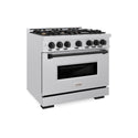 ZLINE Autograph Edition 36 in. 5.2 cu. ft. Classic Gas Range with 6 Burner Cooktop and Convection Gas Oven in Satin Stainless Steel and Matte Black Accents, Open Box-Great Condition