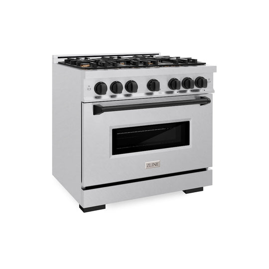 ZLINE Autograph Edition 36 in. 5.2 cu. ft. Classic Gas Range with 6 Burner Cooktop and Convection Gas Oven in Satin Stainless Steel and Matte Black Accents, Open Box-Great Condition