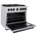 ZLINE Autograph Edition 36 in. 5.2 cu. ft. Classic Gas Range with 6 Burner Cooktop and Convection Gas Oven in Satin Stainless Steel and Matte Black Accents (CGRSZ-36-MB)