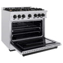 ZLINE Autograph Edition 36 in. 5.2 cu. ft. Classic Gas Range with 6 Burner Cooktop and Convection Gas Oven in Satin Stainless Steel and Matte Black Accents, Open Box-Good Condition