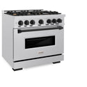 ZLINE Autograph Edition 36 in. 5.2 cu. ft. Classic Gas Range with 6 Burner Cooktop and Convection Gas Oven in Satin Stainless Steel and Matte Black Accents, Open Box-Great Condition