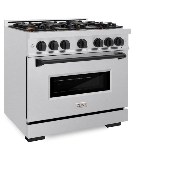 ZLINE Autograph Edition 36 in. 5.2 cu. ft. Classic Gas Range with 6 Burner Cooktop and Convection Gas Oven in Satin Stainless Steel and Matte Black Accents, Open Box-Great Condition